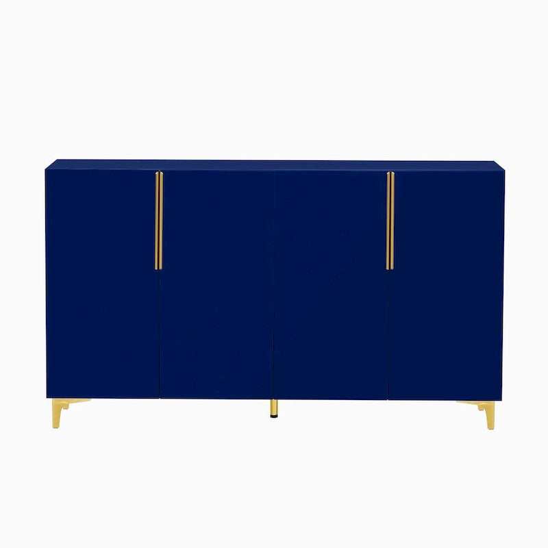 Meuble de rangement 4 portes blanc/noir/bleu marine brillant avec étagères réglables et poignées en métal – 1 pièce