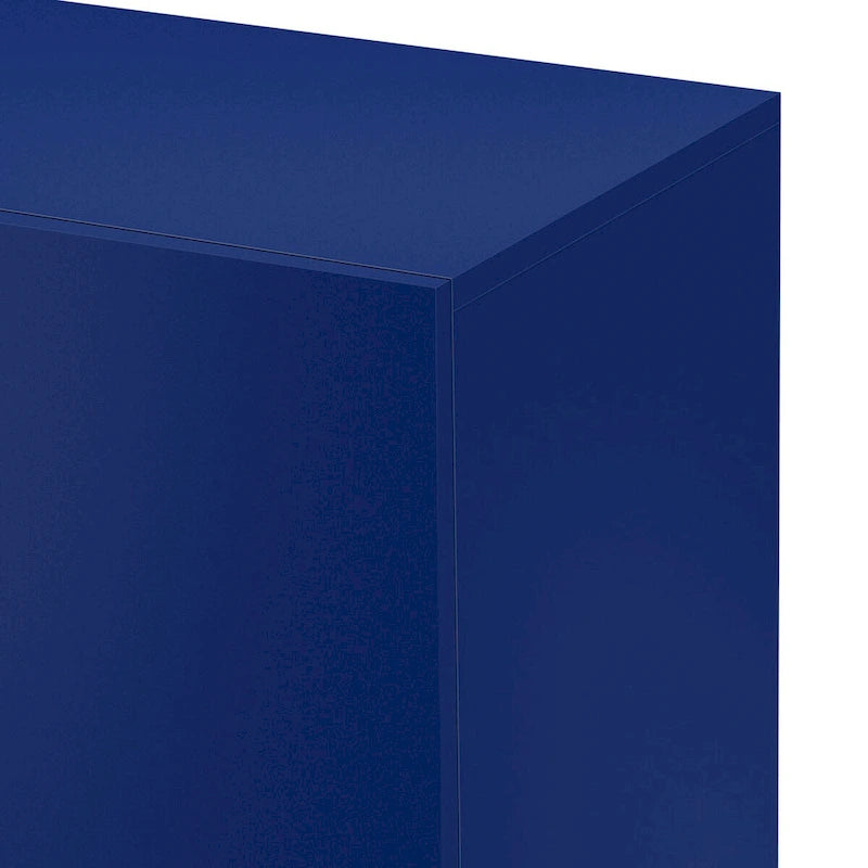 Meuble de rangement 4 portes blanc/noir/bleu marine brillant avec étagères réglables et poignées en métal – 1 pièce