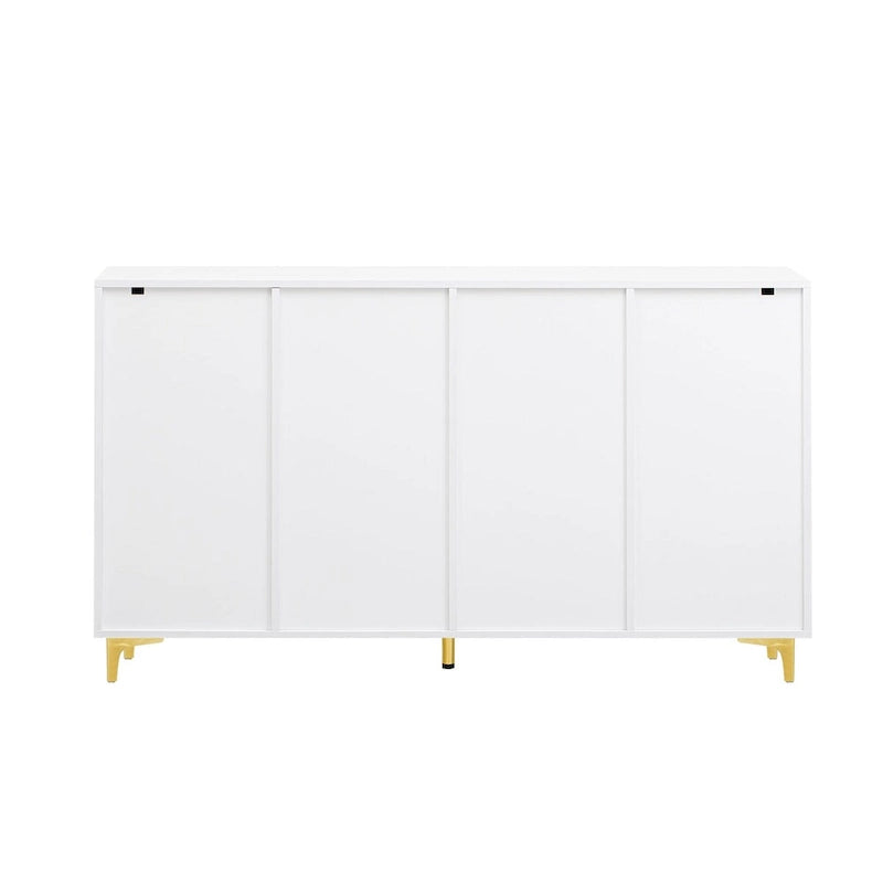 Meuble de rangement 4 portes blanc/noir/bleu marine brillant avec étagères réglables et poignées en métal – 1 pièce