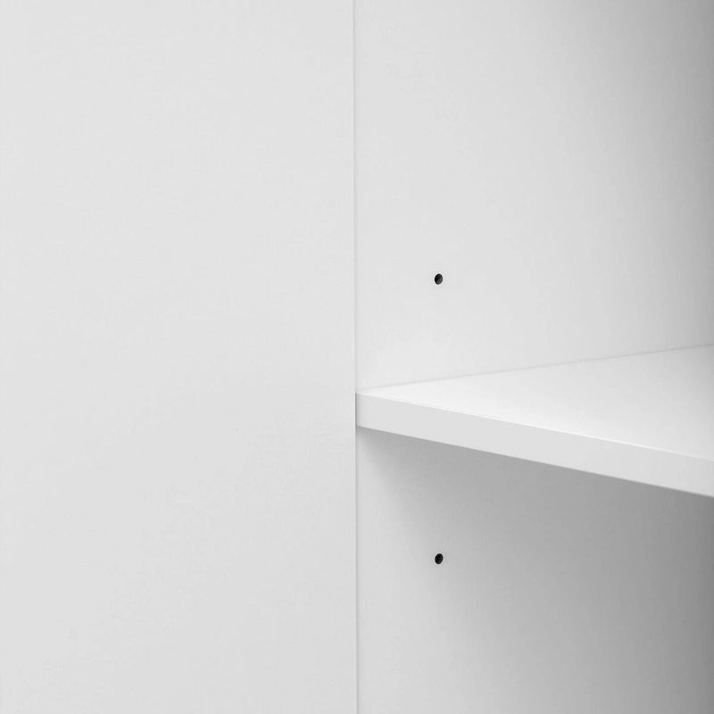 Meuble de rangement 4 portes blanc/noir/bleu marine brillant avec étagères réglables et poignées en métal – 1 pièce