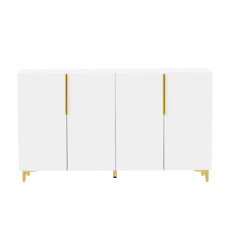 Meuble de rangement 4 portes blanc/noir/bleu marine brillant avec étagères réglables et poignées en métal – 1 pièce