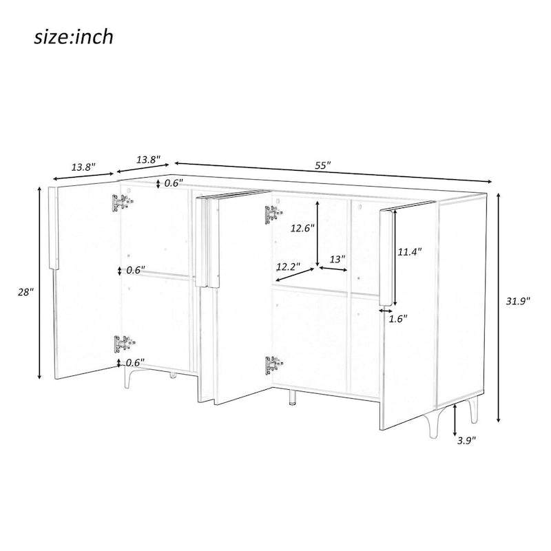 Meuble de rangement 4 portes blanc/noir/bleu marine brillant avec étagères réglables et poignées en métal – 1 pièce