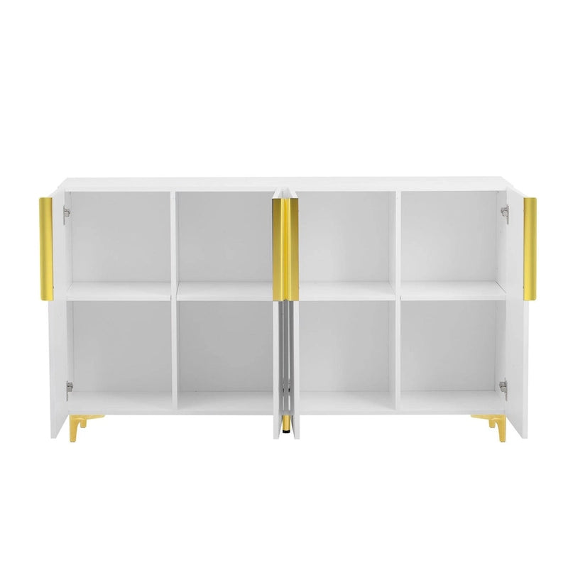 Meuble de rangement 4 portes blanc/noir/bleu marine brillant avec étagères réglables et poignées en métal – 1 pièce