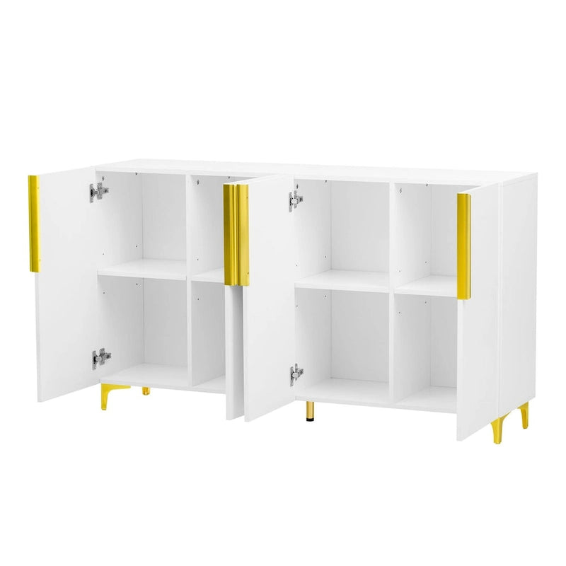 Meuble de rangement 4 portes blanc/noir/bleu marine brillant avec étagères réglables et poignées en métal – 1 pièce