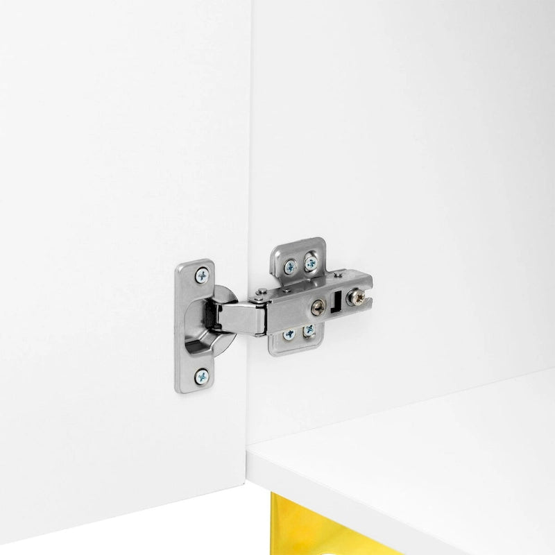 Meuble de rangement 4 portes blanc/noir/bleu marine brillant avec étagères réglables et poignées en métal – 1 pièce