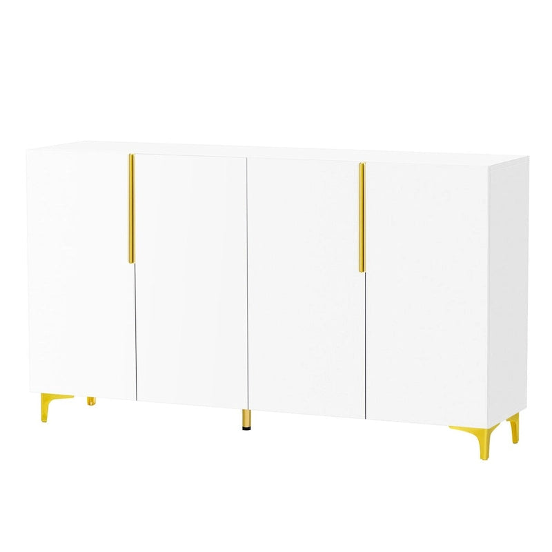 Meuble de rangement 4 portes blanc/noir/bleu marine brillant avec étagères réglables et poignées en métal – 1 pièce