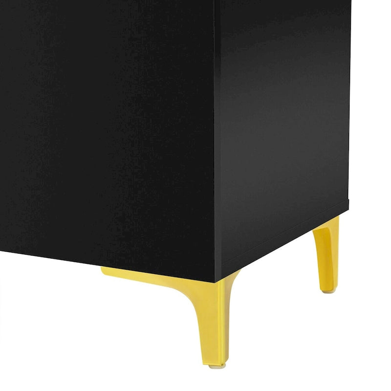 Meuble de rangement 4 portes blanc/noir/bleu marine brillant avec étagères réglables et poignées en métal – 1 pièce
