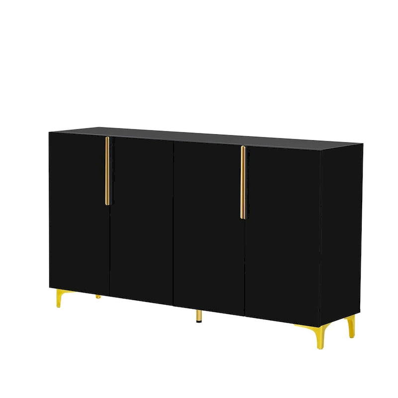 Meuble de rangement 4 portes blanc/noir/bleu marine brillant avec étagères réglables et poignées en métal – 1 pièce