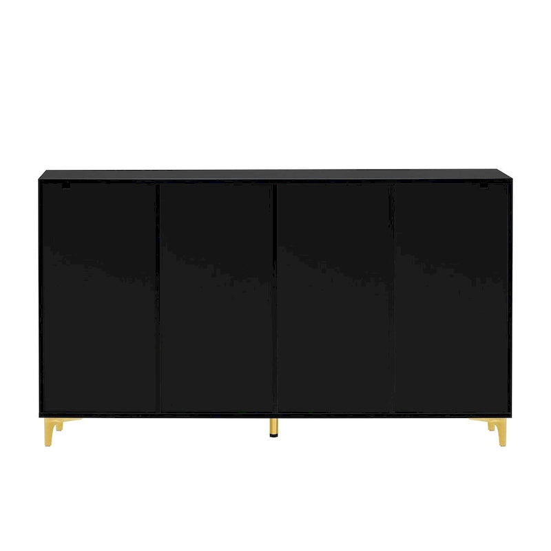 Meuble de rangement 4 portes blanc/noir/bleu marine brillant avec étagères réglables et poignées en métal – 1 pièce