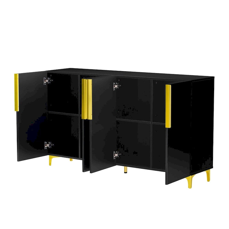 Meuble de rangement 4 portes blanc/noir/bleu marine brillant avec étagères réglables et poignées en métal – 1 pièce