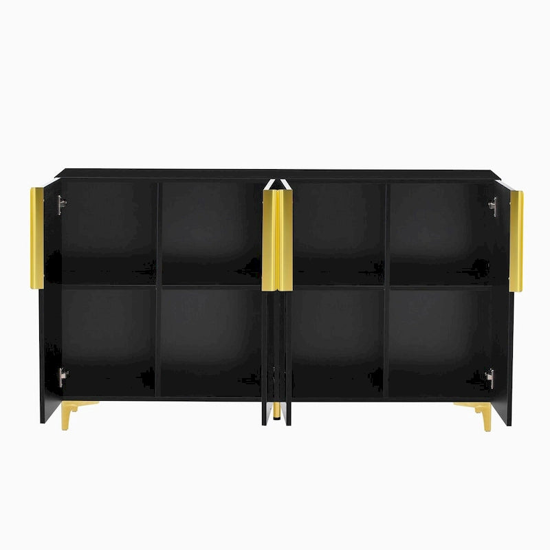 Meuble de rangement 4 portes blanc/noir/bleu marine brillant avec étagères réglables et poignées en métal – 1 pièce