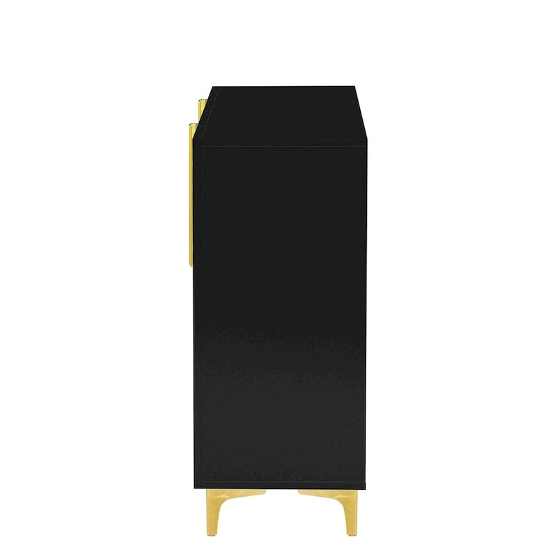 Meuble de rangement 4 portes blanc/noir/bleu marine brillant avec étagères réglables et poignées en métal – 1 pièce