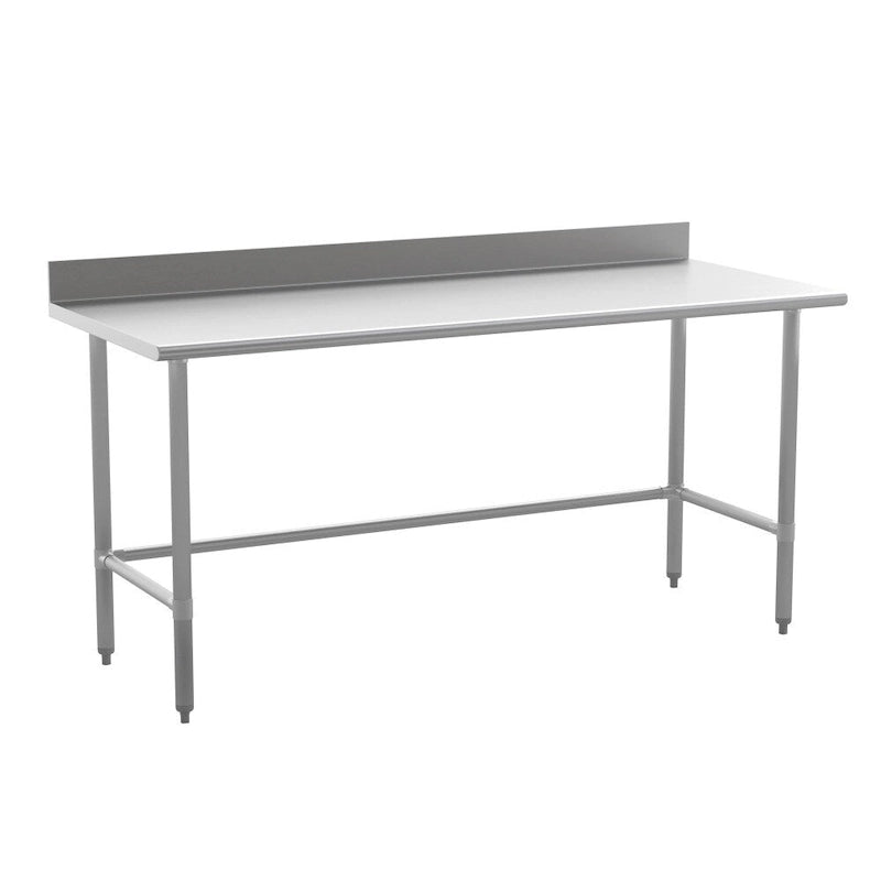 Table de préparation et de travail professionnelle en acier inoxydable Silver 430 avec dosseret et base ouverte