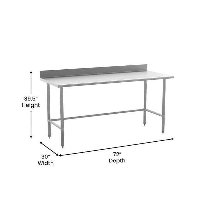Table de préparation et de travail professionnelle en acier inoxydable Silver 430 avec dosseret et base ouverte