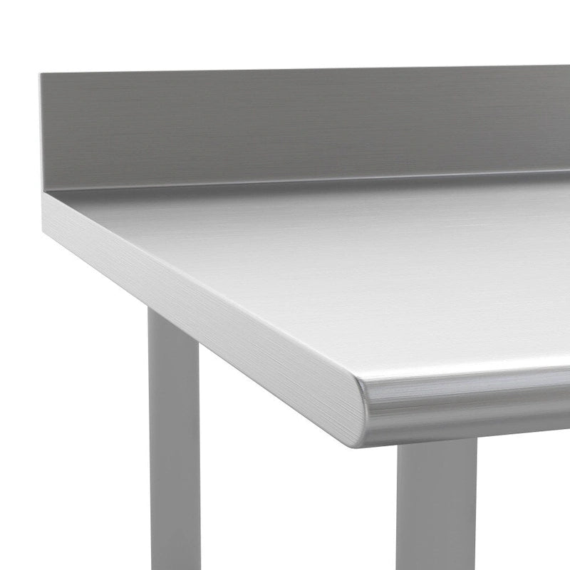 Table de préparation et de travail professionnelle en acier inoxydable Silver 430 avec dosseret et base ouverte