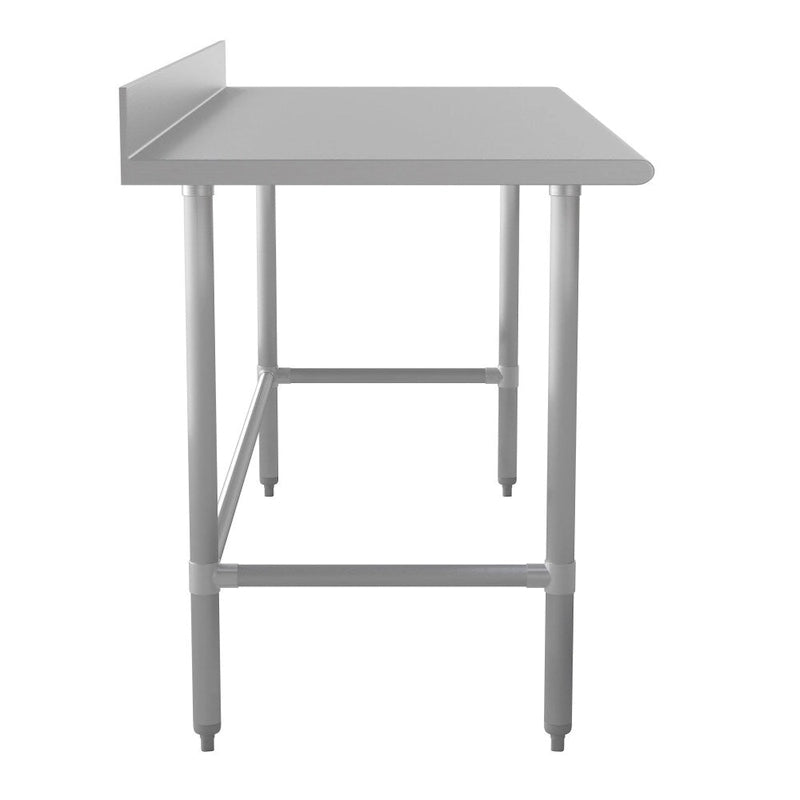 Table de préparation et de travail professionnelle en acier inoxydable Silver 430 avec dosseret et base ouverte