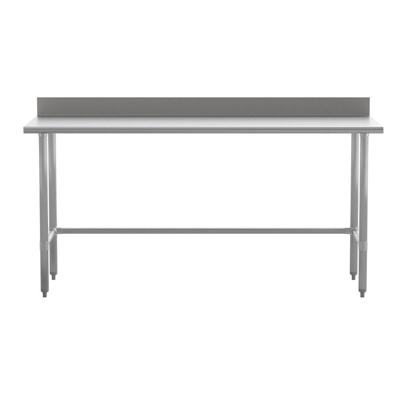 Table de préparation et de travail professionnelle en acier inoxydable Silver 430 avec dosseret et base ouverte