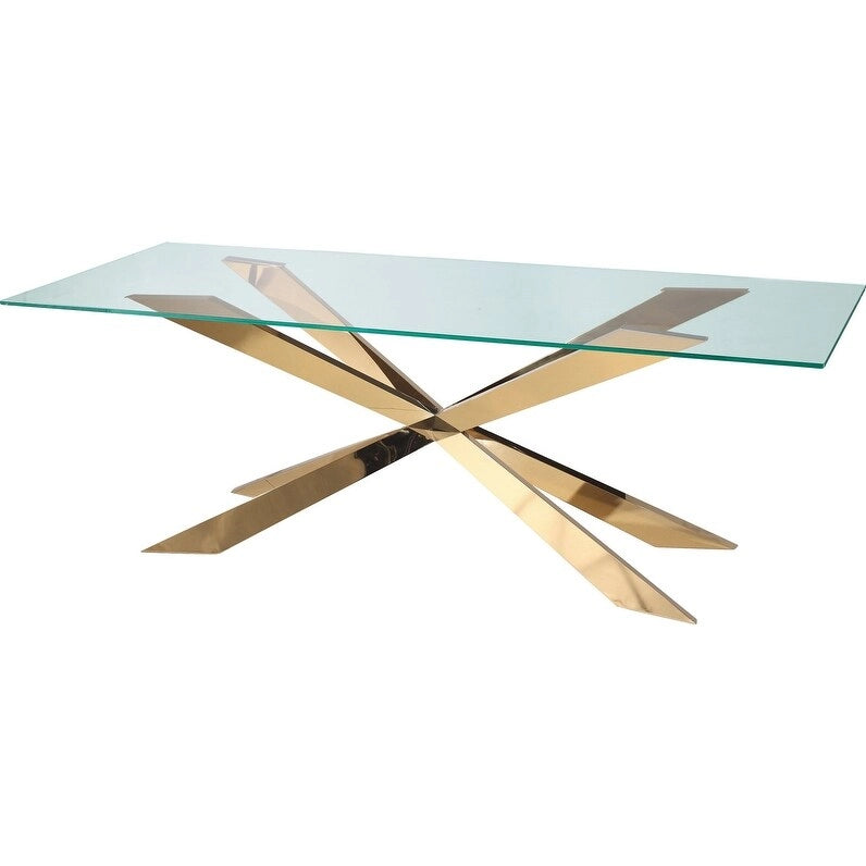 Table à manger en verre avec piètement croisé doré – Jusqu'à 4 places