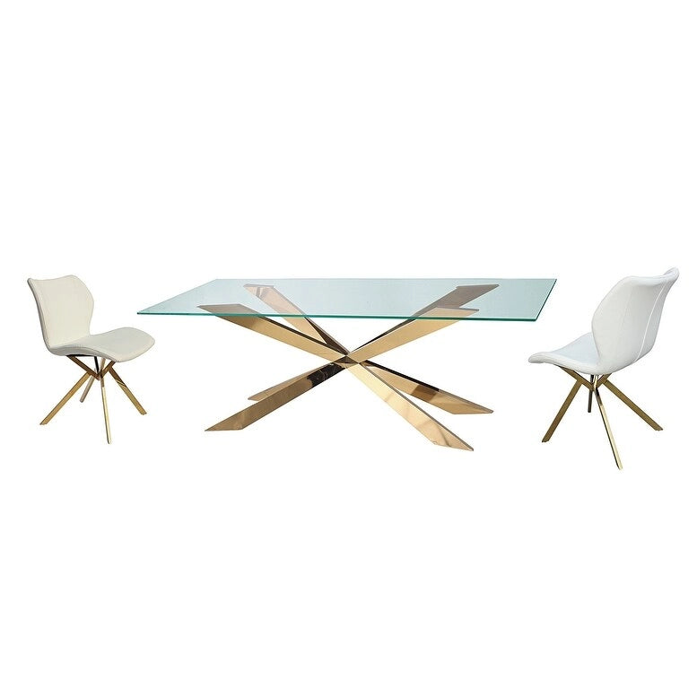 Table à manger en verre avec piètement croisé doré – Jusqu'à 4 places