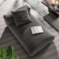 Chaise longue modulaire sans accoudoirs en tissu tissé avec coussin décoratif, 1 place, couleur charbon/lin/sel