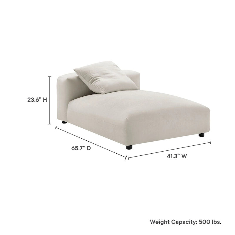 Chaise longue modulaire sans accoudoirs en tissu tissé avec coussin décoratif, 1 place, couleur charbon/lin/sel
