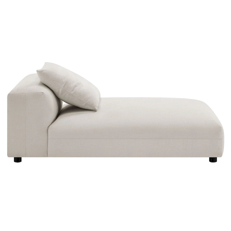 Chaise longue modulaire sans accoudoirs en tissu tissé avec coussin décoratif, 1 place, couleur charbon/lin/sel