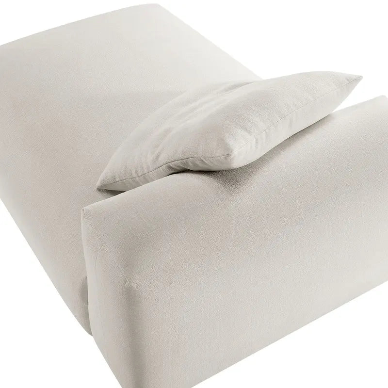 Chaise longue modulaire sans accoudoirs en tissu tissé avec coussin décoratif, 1 place, couleur charbon/lin/sel