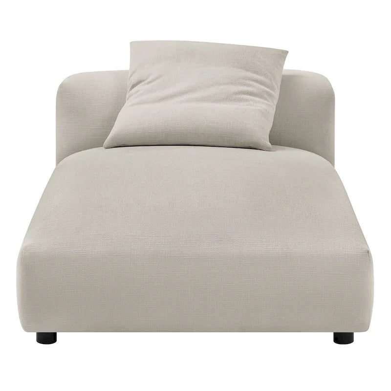 Chaise longue modulaire sans accoudoirs en tissu tissé avec coussin décoratif, 1 place, couleur charbon/lin/sel