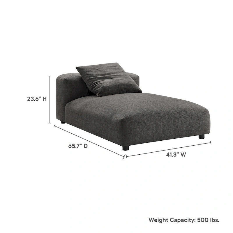 Chaise longue modulaire sans accoudoirs en tissu tissé avec coussin décoratif, 1 place, couleur charbon/lin/sel