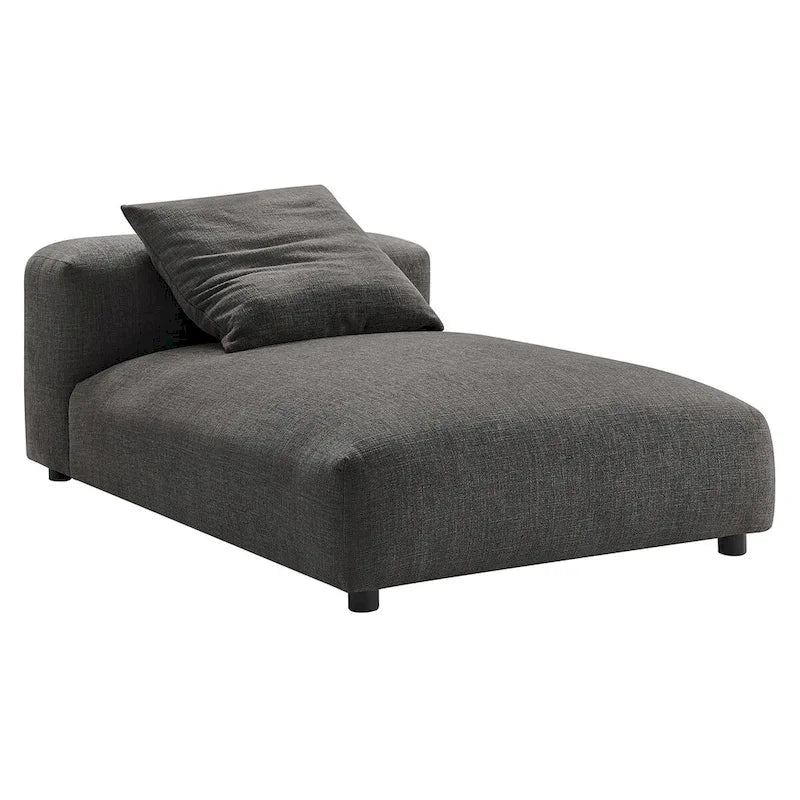 Chaise longue modulaire sans accoudoirs en tissu tissé avec coussin décoratif, 1 place, couleur charbon/lin/sel
