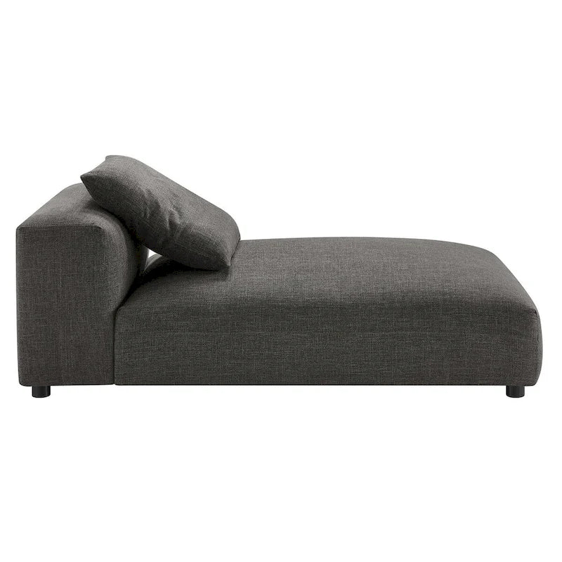 Chaise longue modulaire sans accoudoirs en tissu tissé avec coussin décoratif, 1 place, couleur charbon/lin/sel