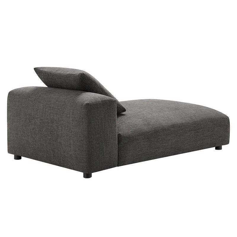 Chaise longue modulaire sans accoudoirs en tissu tissé avec coussin décoratif, 1 place, couleur charbon/lin/sel