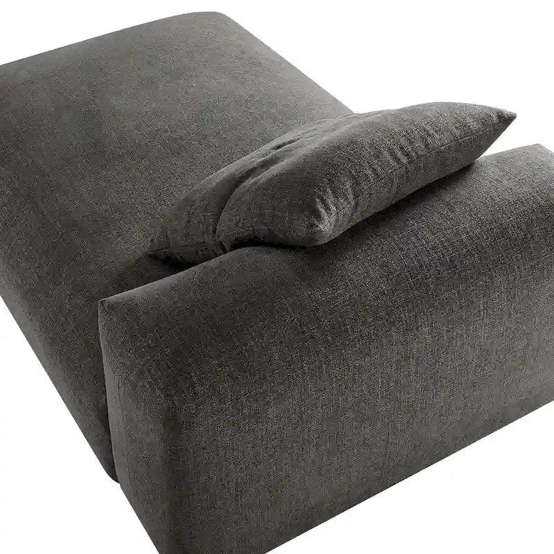 Chaise longue modulaire sans accoudoirs en tissu tissé avec coussin décoratif, 1 place, couleur charbon/lin/sel