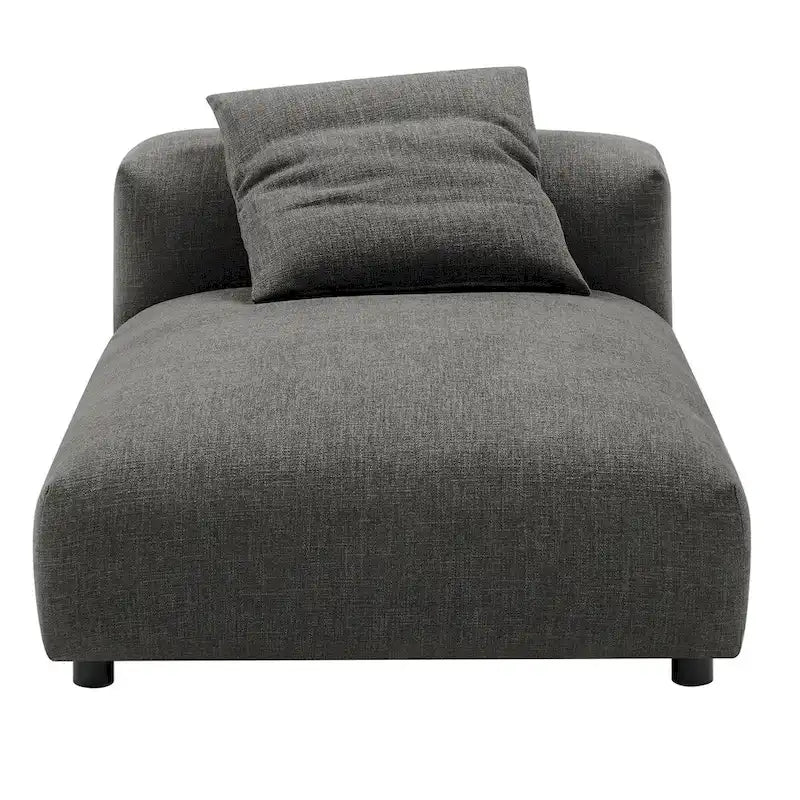 Chaise longue modulaire sans accoudoirs en tissu tissé avec coussin décoratif, 1 place, couleur charbon/lin/sel
