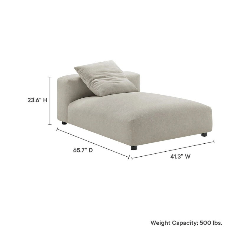 Chaise longue modulaire sans accoudoirs en tissu tissé avec coussin décoratif, 1 place, couleur charbon/lin/sel