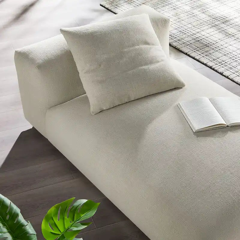 Chaise longue modulaire sans accoudoirs en tissu tissé avec coussin décoratif, 1 place, couleur charbon/lin/sel