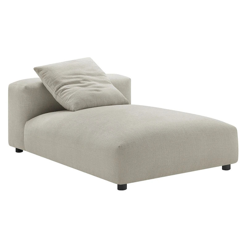 Chaise longue modulaire sans accoudoirs en tissu tissé avec coussin décoratif, 1 place, couleur charbon/lin/sel