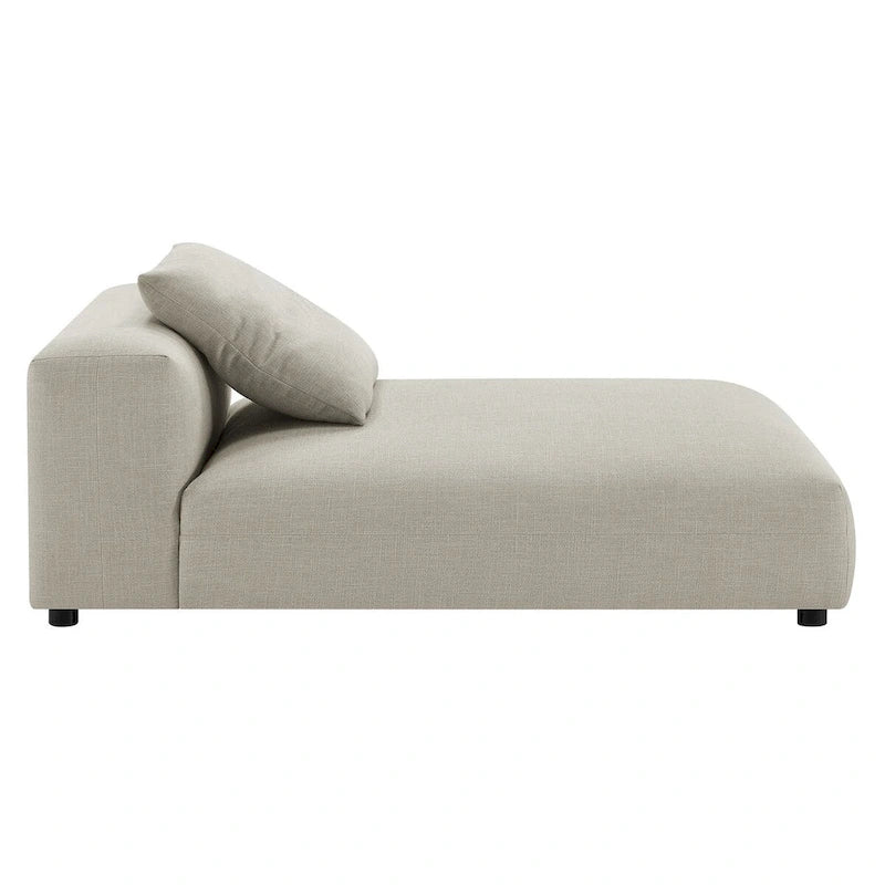 Chaise longue modulaire sans accoudoirs en tissu tissé avec coussin décoratif, 1 place, couleur charbon/lin/sel