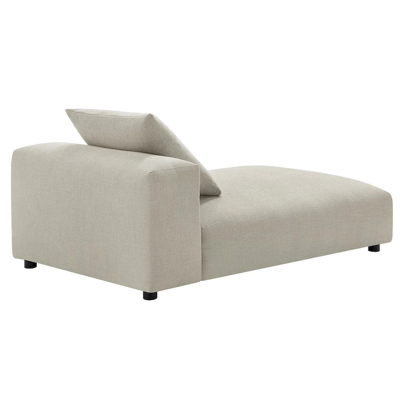 Chaise longue modulaire sans accoudoirs en tissu tissé avec coussin décoratif, 1 place, couleur charbon/lin/sel