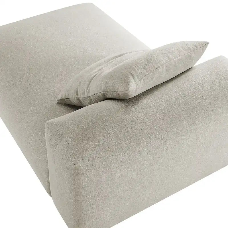 Chaise longue modulaire sans accoudoirs en tissu tissé avec coussin décoratif, 1 place, couleur charbon/lin/sel