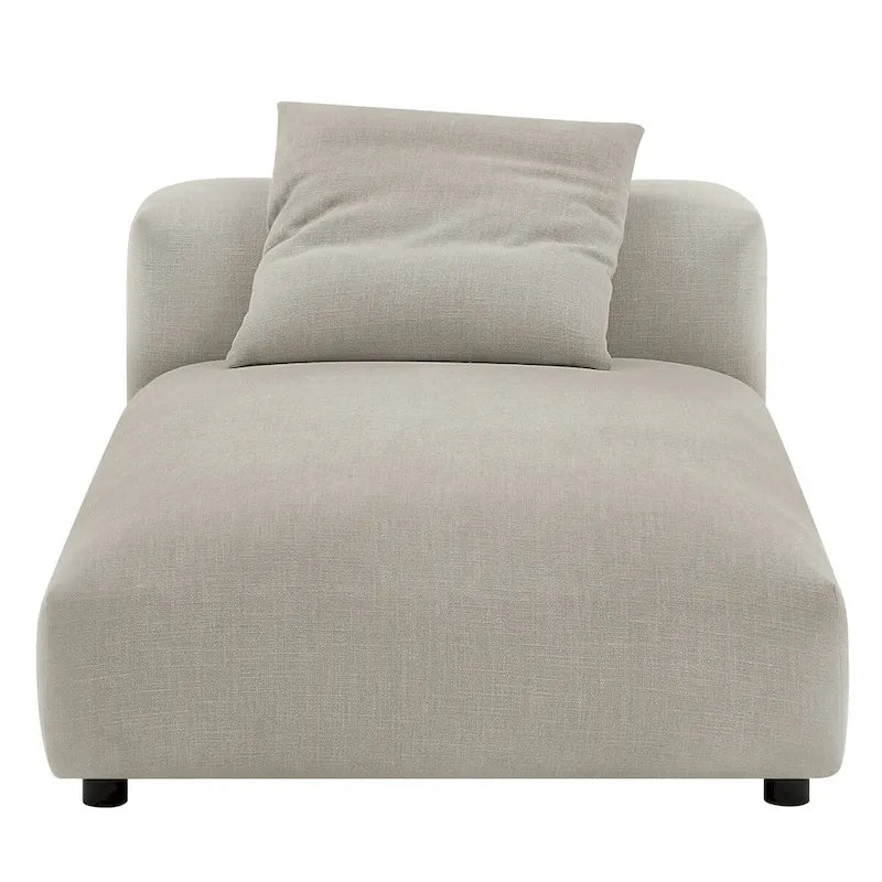 Chaise longue modulaire sans accoudoirs en tissu tissé avec coussin décoratif, 1 place, couleur charbon/lin/sel