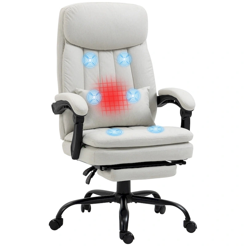 Fauteuil de bureau massant inclinable en microfibre gris clair/crème avec support lombaire – 1 place