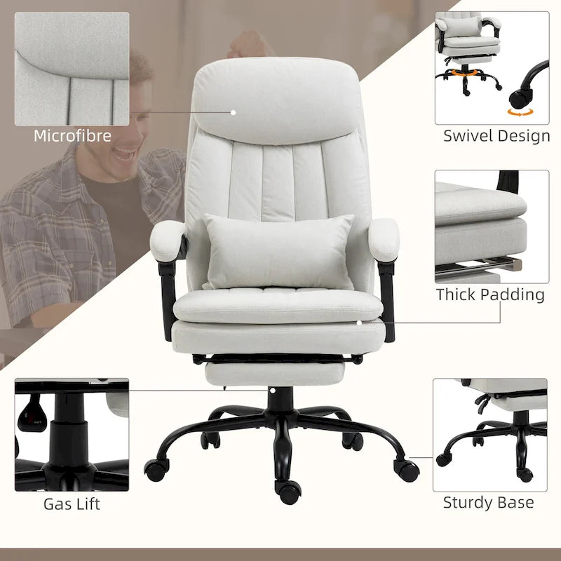 Fauteuil de bureau massant inclinable en microfibre gris clair/crème avec support lombaire – 1 place