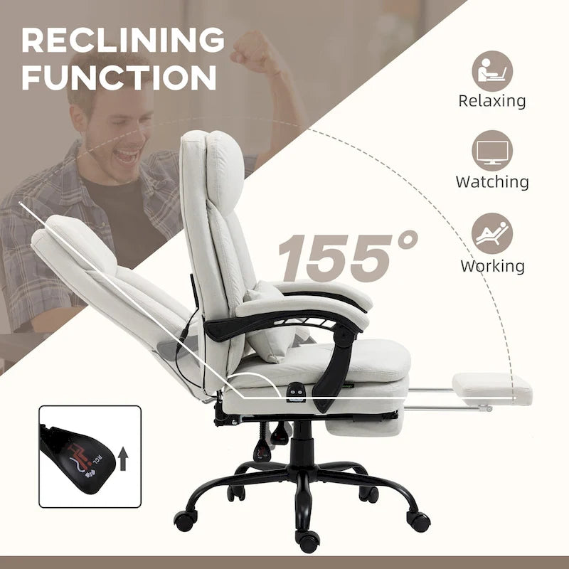 Fauteuil de bureau massant inclinable en microfibre gris clair/crème avec support lombaire – 1 place