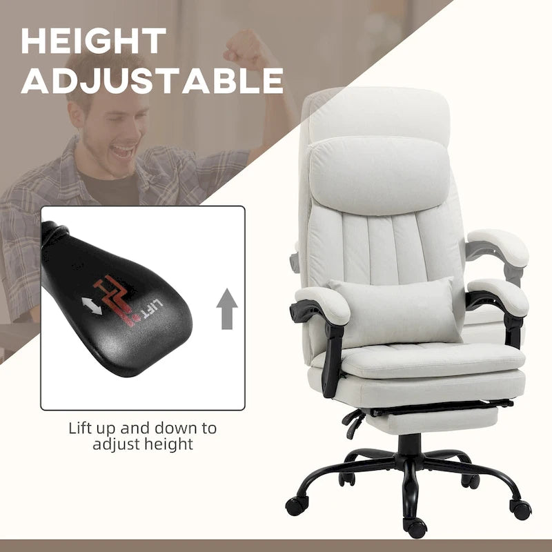 Fauteuil de bureau massant inclinable en microfibre gris clair/crème avec support lombaire – 1 place
