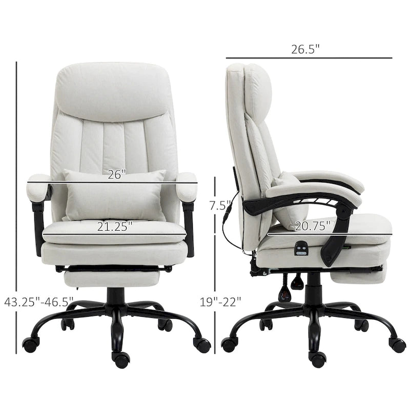 Fauteuil de bureau massant inclinable en microfibre gris clair/crème avec support lombaire – 1 place