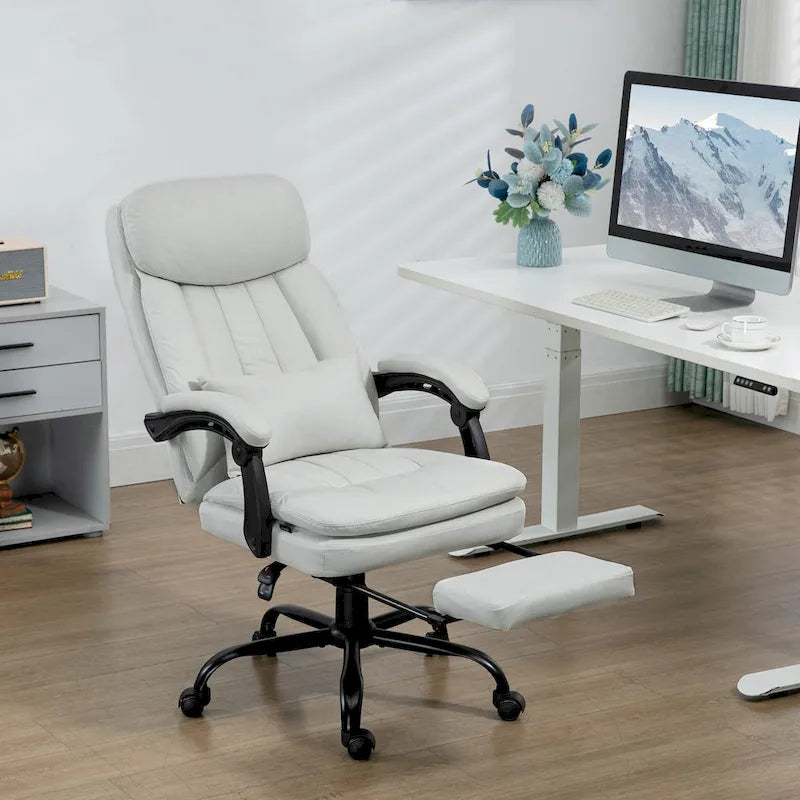 Fauteuil de bureau massant inclinable en microfibre gris clair/crème avec support lombaire – 1 place