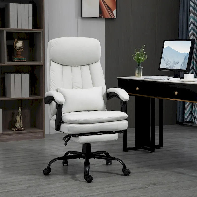 Fauteuil de bureau massant inclinable en microfibre gris clair/crème avec support lombaire – 1 place