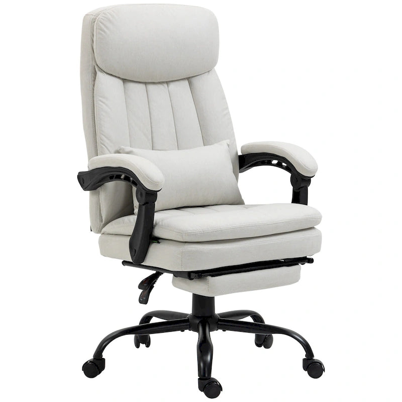 Fauteuil de bureau massant inclinable en microfibre gris clair/crème avec support lombaire – 1 place