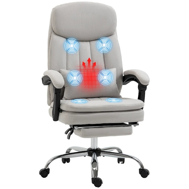 Fauteuil de bureau massant inclinable en microfibre gris clair/crème avec support lombaire – 1 place